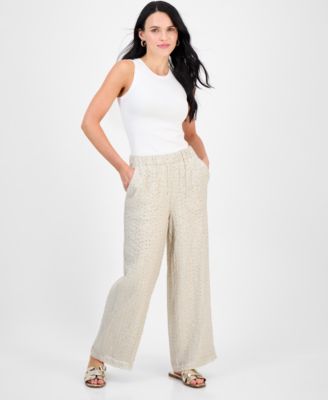 JM Collection - Petite Crinkle Sequin Pull-On Pants
