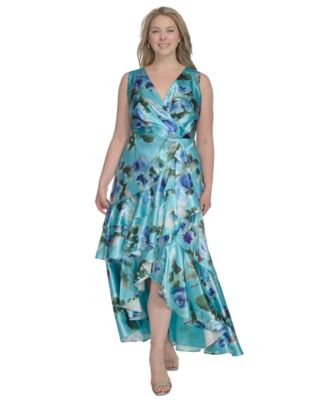Eliza J - Plus Size Printed Satin High-Low Midi Dress