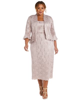 R & M Richards - Plus Size Lace Dress & Ruffled Jacket