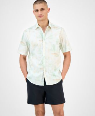 Alfani - Men's Painterly Texture Short Sleeve Button-Front Shirt