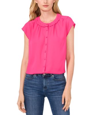 CeCe - Women's Scalloped Cap Sleeve Blouse