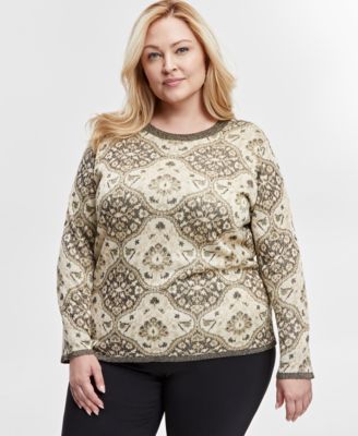 JM Collection - Plus Size Metallic-Threaded Sweater