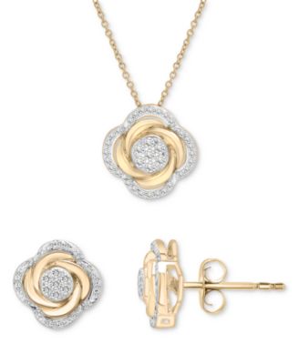 Macy's - 2-Pc. Set Diamond Pendant Necklace & Earrings (1/2 ct. t.w.) in 14k Gold-Plated Sterling Silver, Exclusively at