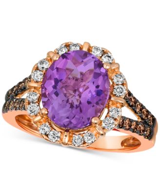 Le Vian - Amethyst (3-1/4 ct. t.w.), Nude Diamond™ (1/4 ct. t.w.) & Chocolate Diamond (1/3 ct. t.w.) Oval Halo Ring in 14k Strawberry Gold