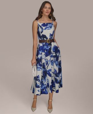 Donna Karan New York - Women's Belted Midi A-Line Dress