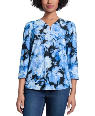 Jones New York - Women's Moss Crepe V-Neck 3/4-Sleeve Top