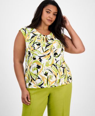 Kasper - Plus Size Printed Keyhole-Neck Sleeveless Top