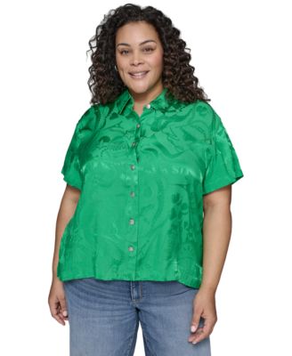 KARL LAGERFELD PARIS - Plus Size Jacquard Camp Shirt