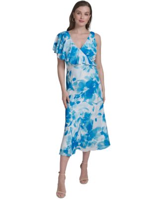 Halston - Women's Floral-Print Ruffled One-Shoulder Dress