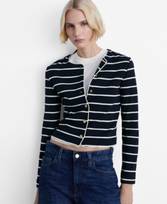 MANGO - Women's Stripped Knit Cardigan Sweater