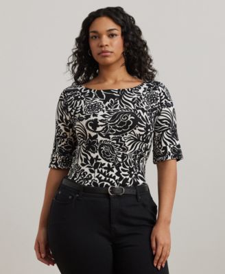 Lauren Ralph Lauren - Plus Size Floral Stretch Cotton Crewneck Tee