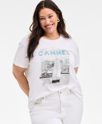 On 34th - Trendy Plus Size Cannes Print T-Shirt