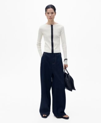 MANGO - Women's Contrasting closure Cotton Cardigan