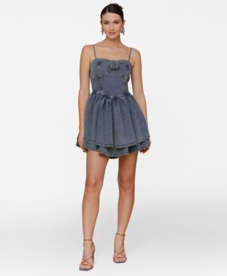 Avec Les Filles - Denim Rosette Bustier Mini Dress