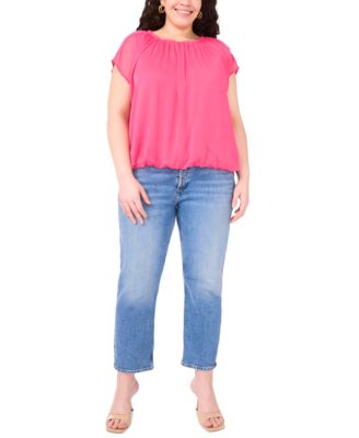 Vince Camuto - Plus Size Wide-Neck Cap-Sleeve Gathered Top