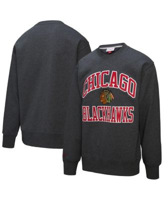 Mitchell & Ness - Men's Heather Charcoal Chicago Blackhawks Playoff Win Fleece Pullover Sweatshirt