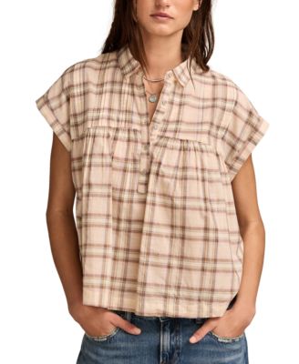 Lucky Brand - Women's Cotton Plaid Draped Tunic Top