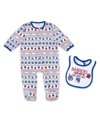 WEAR by Erin Andrews - Newborn New York Rangers Allover Print Full-Zip Sleeper with Bib Christmas Set
