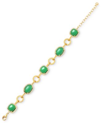 Macy's - Dyed Green Jade & White Topaz (1 ct. t.w.) Halo Link Bracelet in 14k Gold-Plated Sterling Silver (Also in Dyed Lavender Jade & Dyed Red Jade)