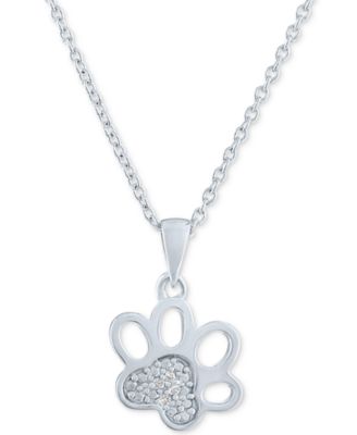 Macy's - Diamond Accent Paw Pendant Necklace in Sterling Silver, 16" + 2" extender
