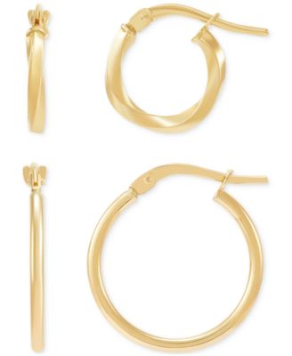 Italian Gold - 2-Pc. Set Polished & Twist Style Small Hoop Earrings in 10k Gold