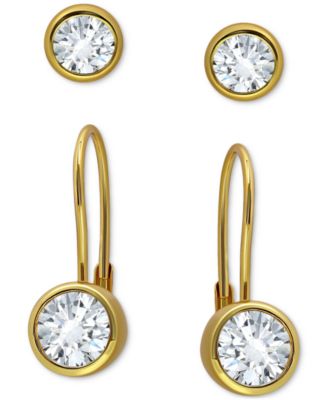 Giani Bernini - 2-Pc. Set Cubic Zirconia Stud & Leverback Earrings in 18k Gold-Plated Sterling Silver