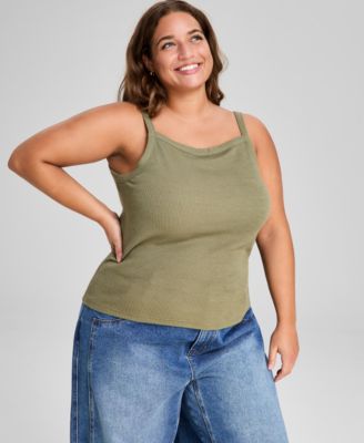 And Now This - Plus Size Square-Neck Ribbed Tank Top