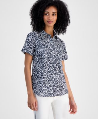 Tommy Hilfiger - Women's Ditsy-Print Cotton Camp Shirt