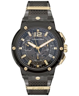 Ferragamo - Men's Swiss Chronograph F-80 Translucent Black Polyurethane Strap Watch 44mm