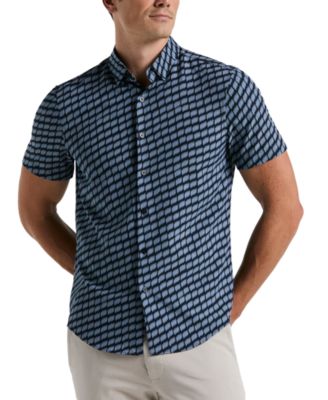 Perry Ellis - Men's Slim Fit Hash Mark Short Sleeve Button-Front Shirt