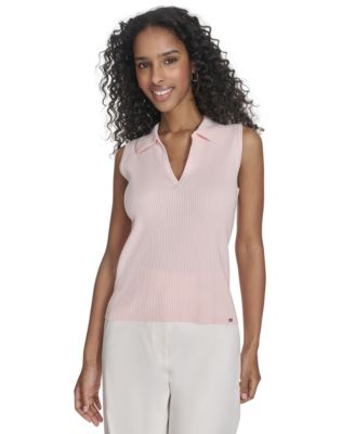 Calvin Klein - Women's Collared Ribbed Knit Sleeveless Sweater