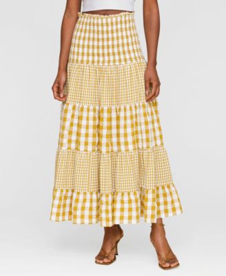 Avec Les Filles - Women's Cotton Check Tiered Smocked-Waist Maxi Skirt