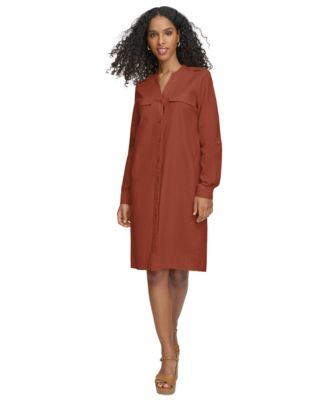 Calvin Klein - Women's Roll-Tab-Sleeve Button-Front Shirtdress