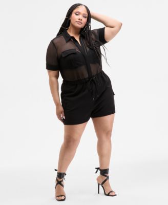 Nina Parker - Trendy Plus Size Mesh Utility Romper