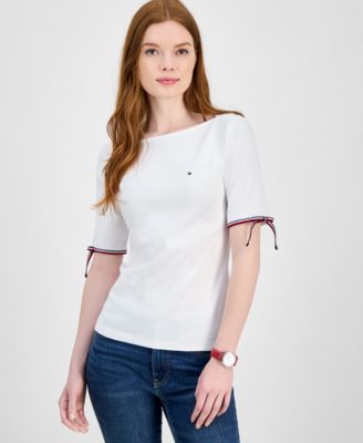Tommy Hilfiger - Women's Cotton Boat-Neck Tie T-Shirt