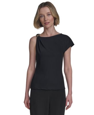 Halston - Women's Asymmetric One-Shoulder Hardware Top