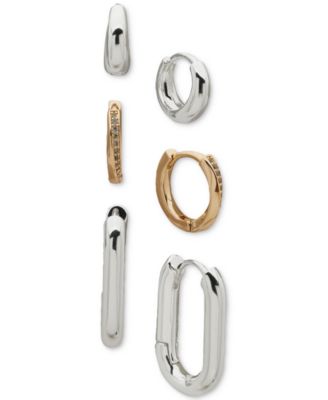 Anne Klein - Two-Tone 3-Pc. Set Oval Crystal Hoop Earrings