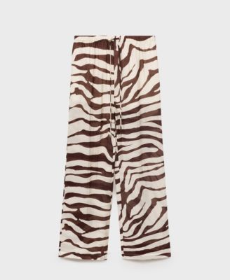 MANGO - Women's Flowy Zebra Print Pants