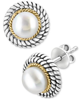 EFFY Collection - Freshwater Pearl (7mm) Stud Earrings in Sterling Silver & 18k Gold-Plate