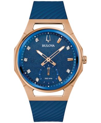 Bulova - Women's Marc Anthony CURV Diamond Accent Blue Silicone Strap Watch 41mm