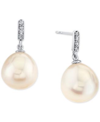 Macy's - xCultured Freshwater Pearl (11mm) & Diamond Accent Drop Earrings in 10k White Gold