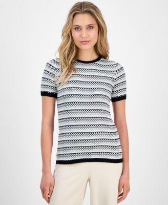 Anne Klein - Petite Stitched Short-Sleeve Crewneck Top