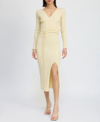 En Saison - Women's Merril Ribbed Long-Sleeve Slit-Front Dress