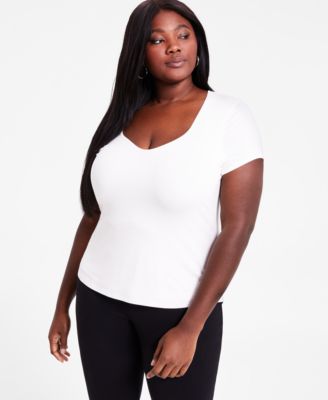 Bar III - Trendy Plus Size Sweetheart-Neck Short-Sleeve Top