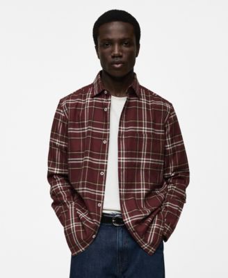 MANGO - Men's 100% Cotton Flannel Checkered Shirt