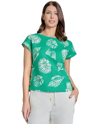 Jones New York - Petite Printed Side-Button Blouse