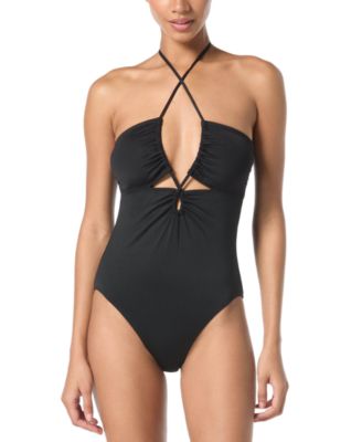 Michael Kors - Women's Laced Keyhole Halter One-Piece Swimsuit