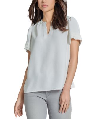 Jones New York - Petite Split-Neck Pleated-Sleeve Top