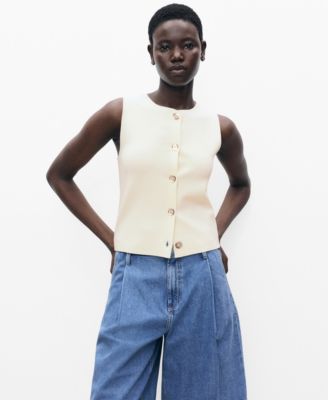 MANGO - Women's Buttons Detail Fine-Knit Vest