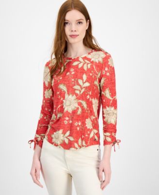 Tommy Hilfiger - Women's Floral-Print Ruched-Sleeve Top